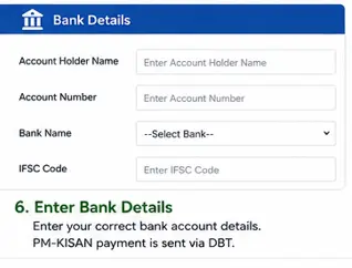 enter your correct bank details to get pm-kisan payment sent via DBT