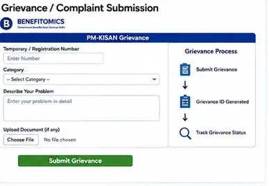 PM-KISAN grievance submission process for unresolved farmer payment issues