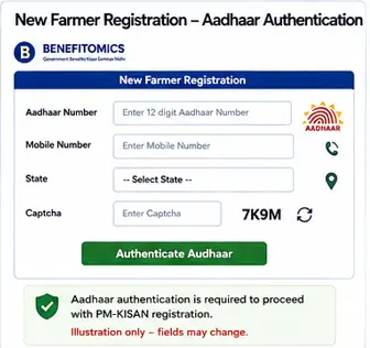 PM-KISAN New Farmer Registration process with Aadhaar authentication