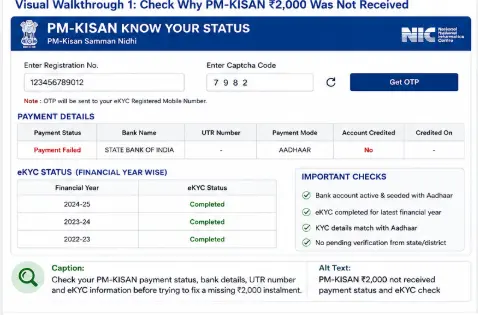 
PM-KISAN ₹2,000 not received payment status and eKYC check
