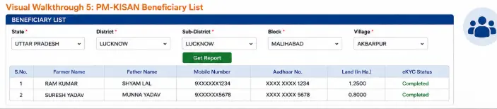 PM-KISAN beneficiary list search by state district block and village
