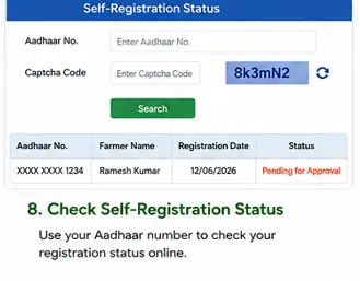 PM-KISAN self-registration status check using Aadhaar number
