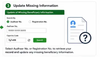 PM-KISAN Update Missing Information form using Aadhaar or Registration Number