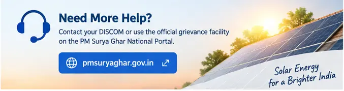 PM Surya Ghar official portal and DISCOM support for resolving subsidy payment issues