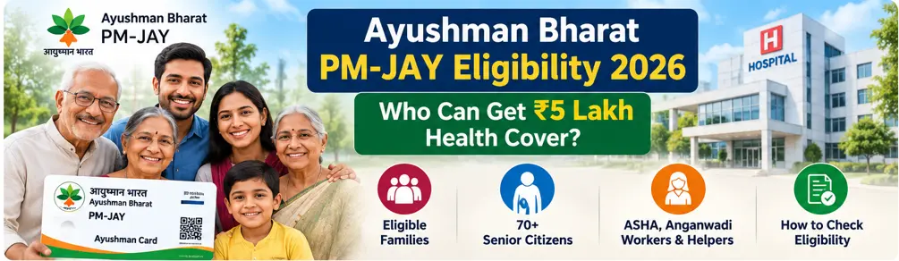 Ayushman Bharat PM-JAY Eligibility 2026 showing eligible families and ₹5 lakh health cover
