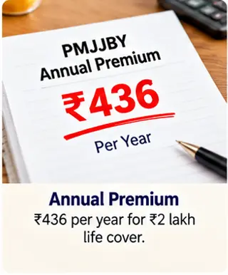 PMJJBY annual premium of ₹436 for ₹2 lakh life insurance cover