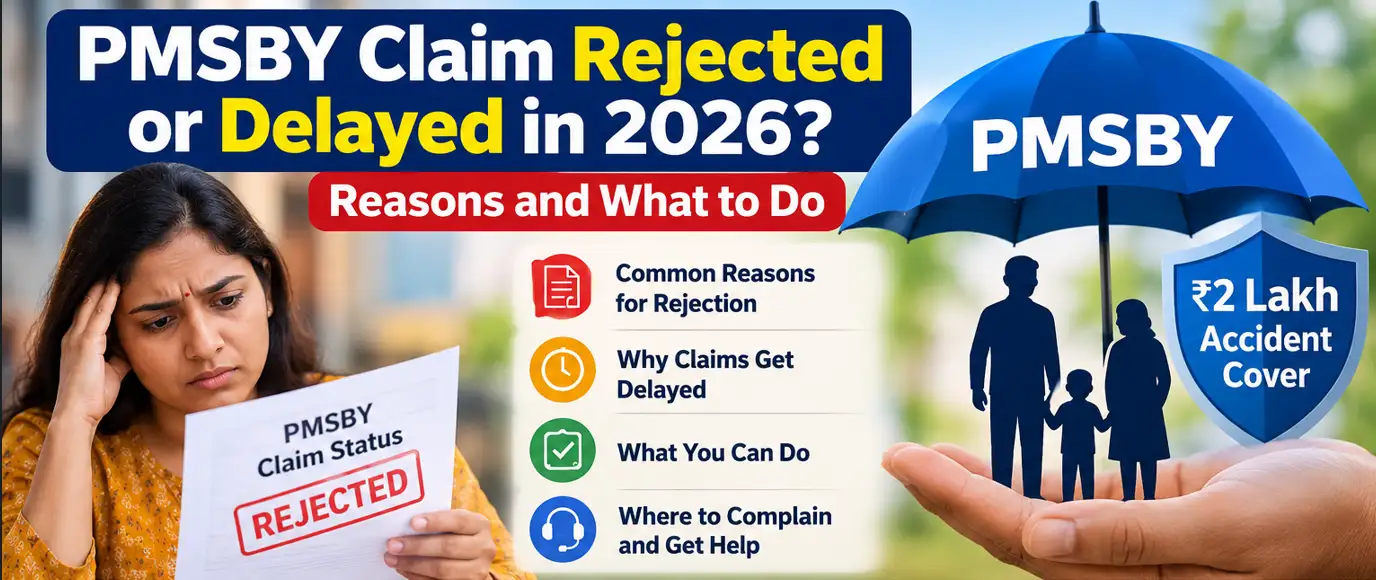 PMSBY claim rejected or delayed in 2026 showing common rejection reasons, claim delays, corrective steps and grievance options