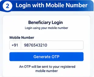 Beneficiary login using a registered mobile number on the Ayushman Bharat portal