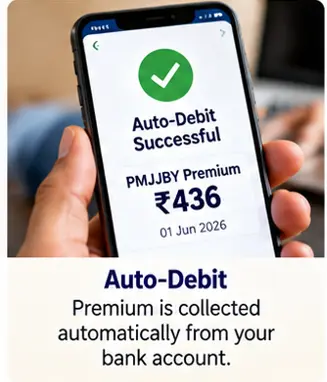 PMJJBY premium auto-debit from the subscriber's designated bank account