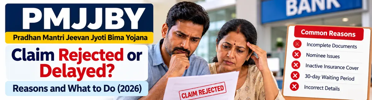 PMJJBY claim rejected or delayed in 2026 showing common rejection reasons, required documents, claim status checks and insurance complaint steps