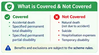 what is covered and what is not covered under pmsby policy